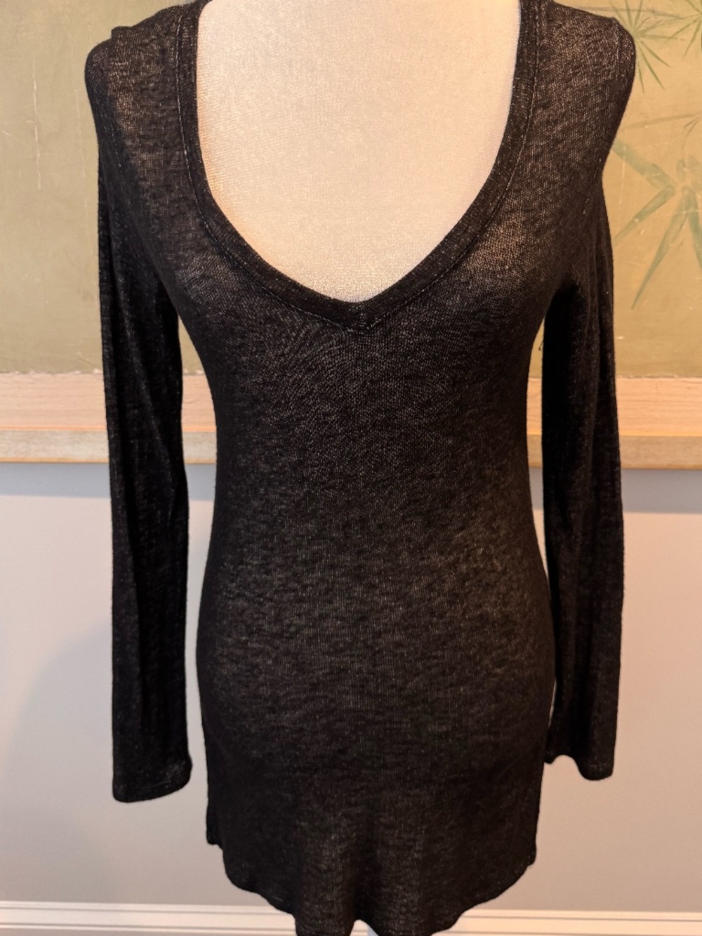 Splendid Black Deep V-Neck Sweater Tunic Top